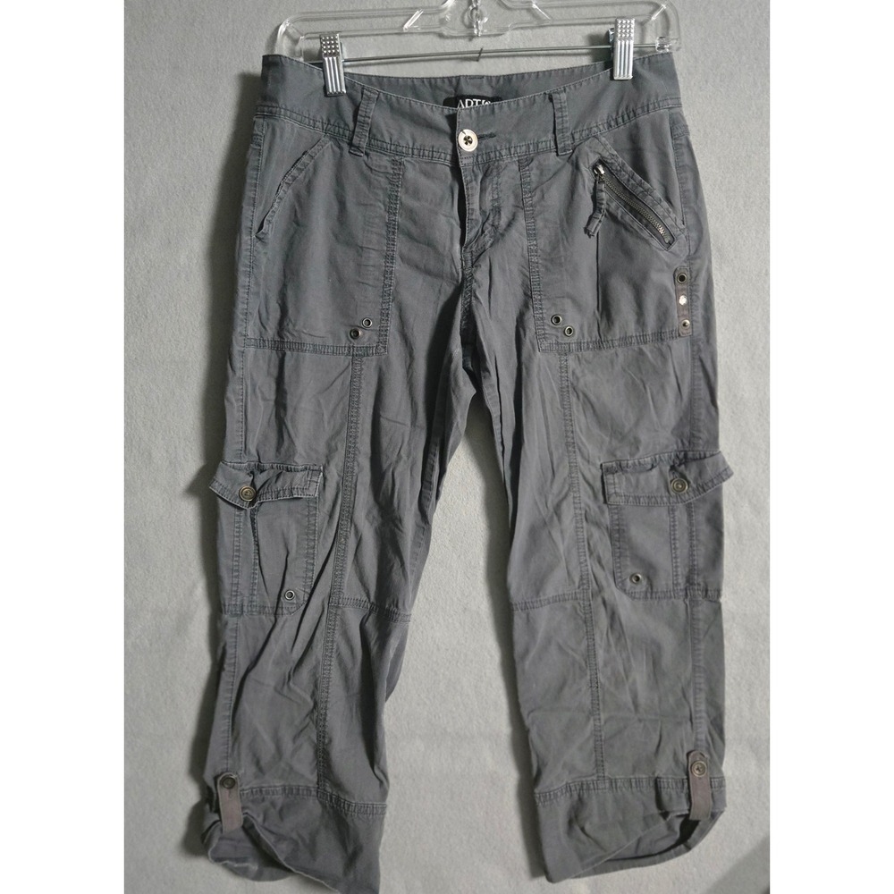 Apt 9 Womens Grey Cargo Capri Pants Utility Cropped Stretch Size 4